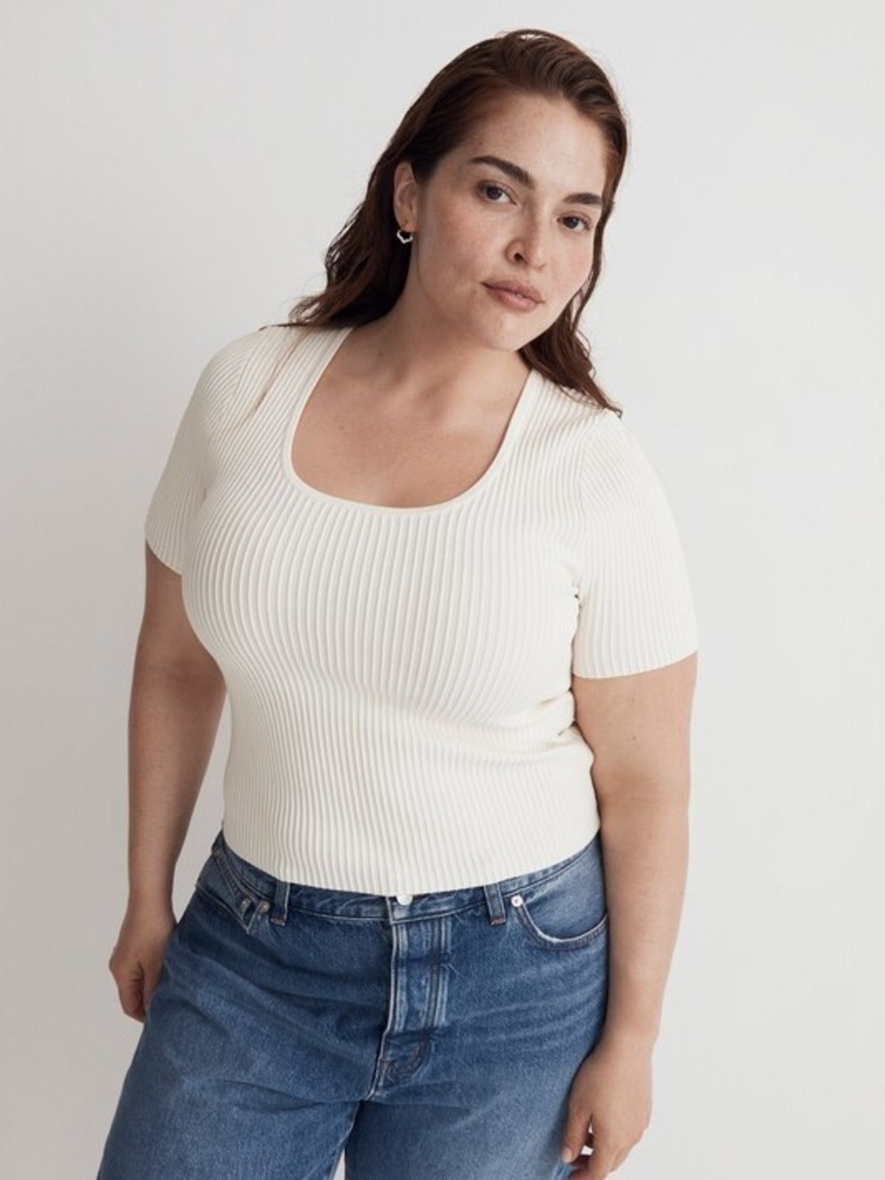 Madewell Ottoman Crop Ribbed Sweater Tee in Cream NWT XL